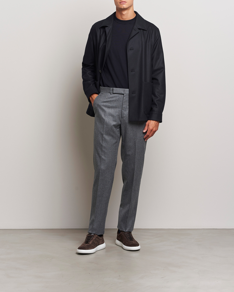 Hombres | Pantalones | Zegna | Carded Flannel Trousers Grey Melange