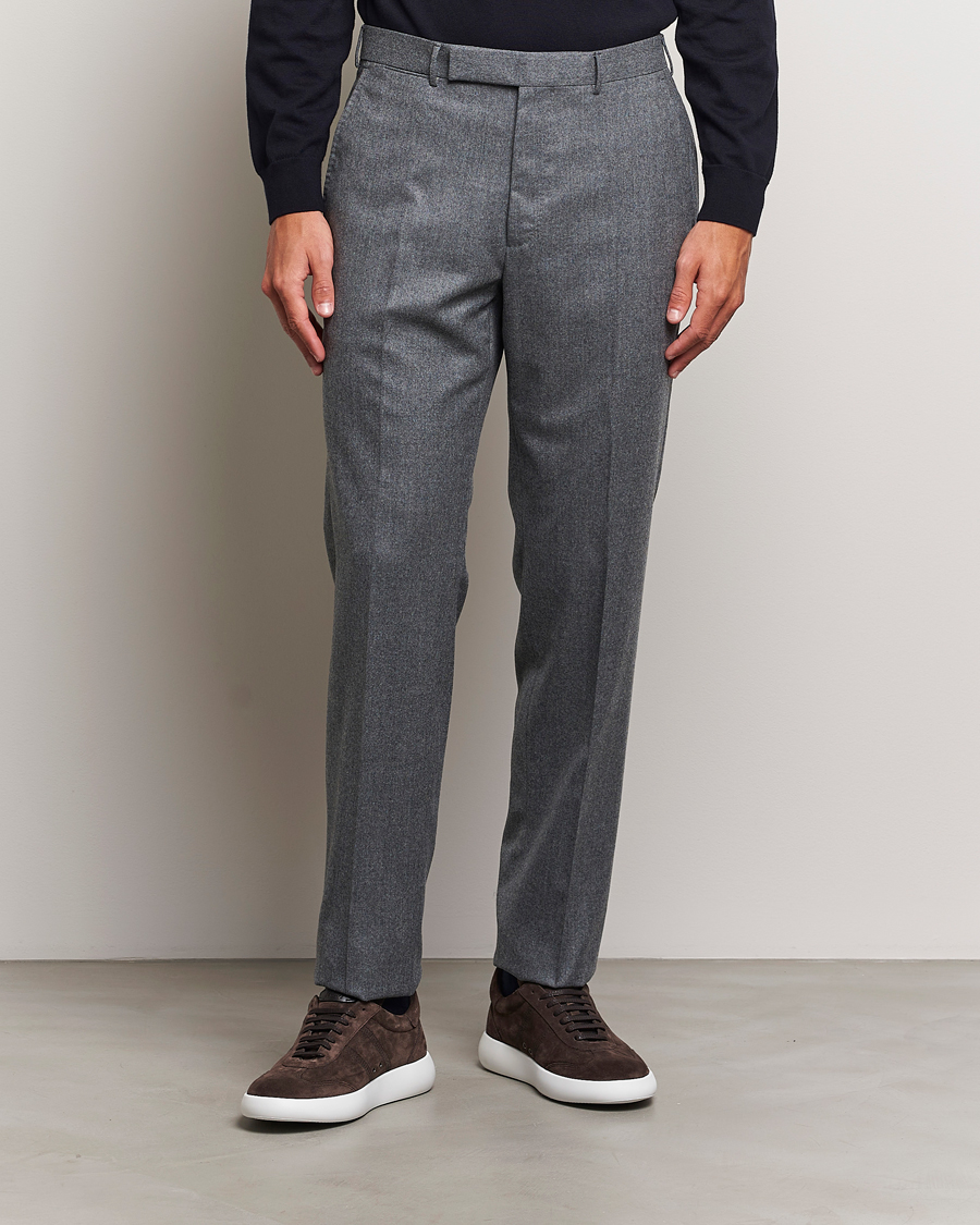 Hombres | Pantalones | Zegna | Carded Flannel Trousers Grey Melange