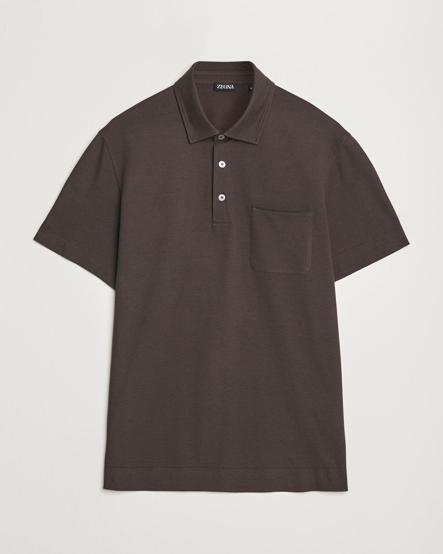 Hombres | Polos | Zegna | Short Sleeve Pocket Polo Dark Brown