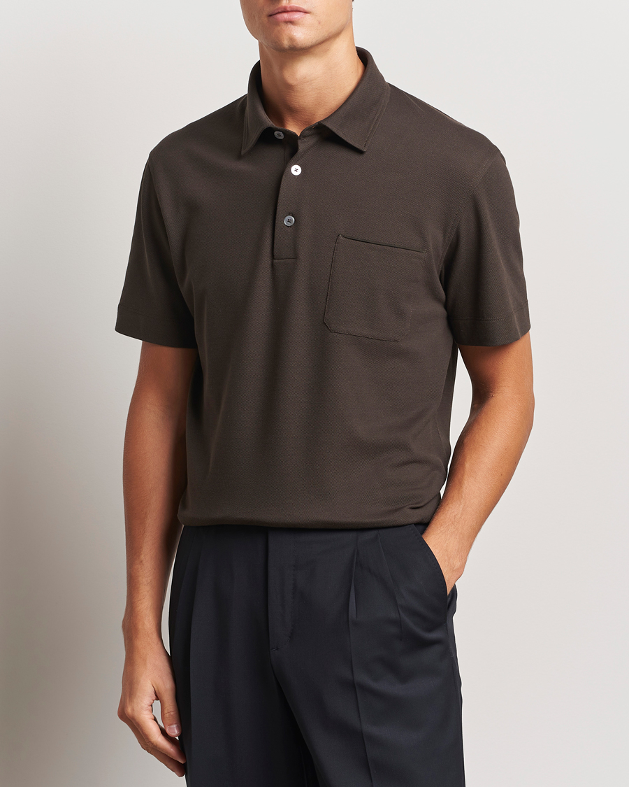 Hombres | Polos | Zegna | Short Sleeve Pocket Polo Dark Brown