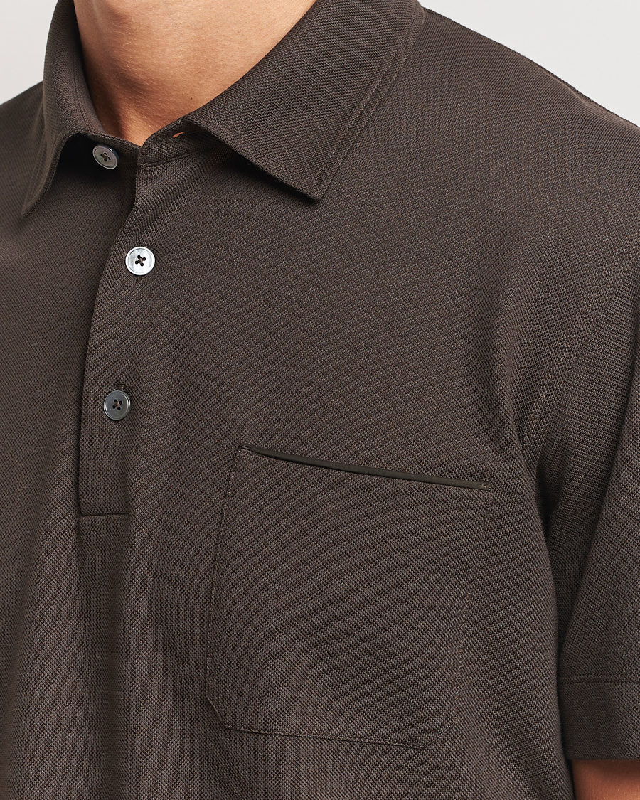 Hombres | Polos | Zegna | Short Sleeve Pocket Polo Dark Brown