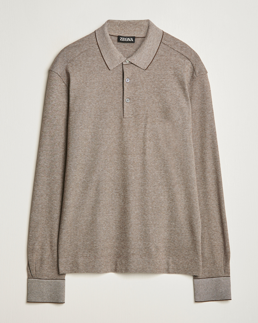 Hombres | Jerséis y prendas de punto | Zegna | Soft Cotton Long Sleeve Polo Beige