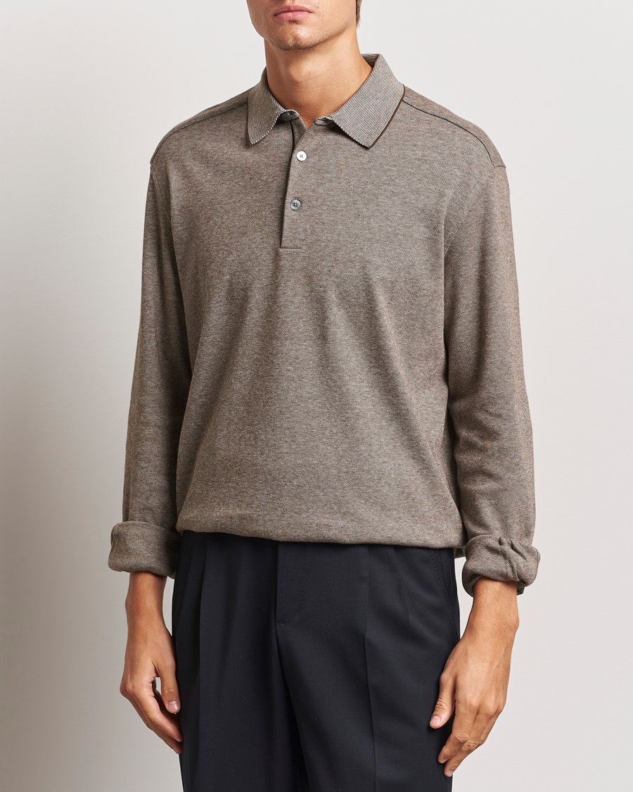 Hombres | Jerséis y prendas de punto | Zegna | Soft Cotton Long Sleeve Polo Beige