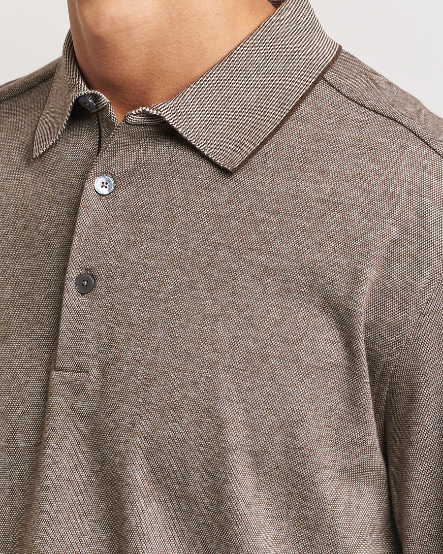 Hombres | Jerséis y prendas de punto | Zegna | Soft Cotton Long Sleeve Polo Beige