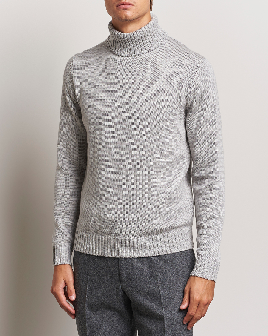 Hombres | Jerséis y prendas de punto | Zanone | Virgin Merino Wool Rollneck Light Grey