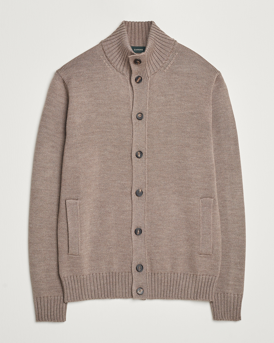 Hombres | Jerséis y prendas de punto | Zanone | Virgin Merino Wool Chioto Cardigan Taupe