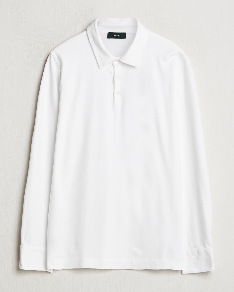 Hombres | Jerséis y prendas de punto | Zanone | Heavy Jersey Long Sleeve Polo White