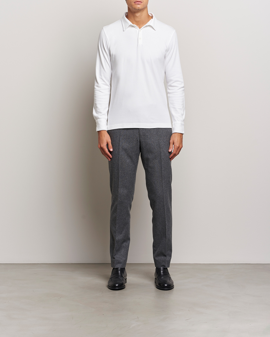 Hombres | Jerséis y prendas de punto | Zanone | Heavy Jersey Long Sleeve Polo White