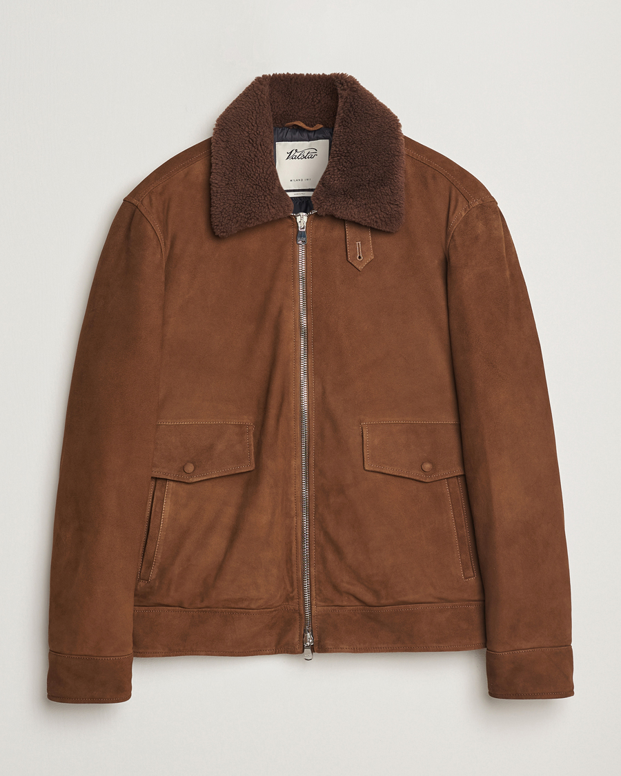 Hombres | Abrigos y chaquetas | Valstar | Goose Down Shearling Flight Jacket Brown Suede