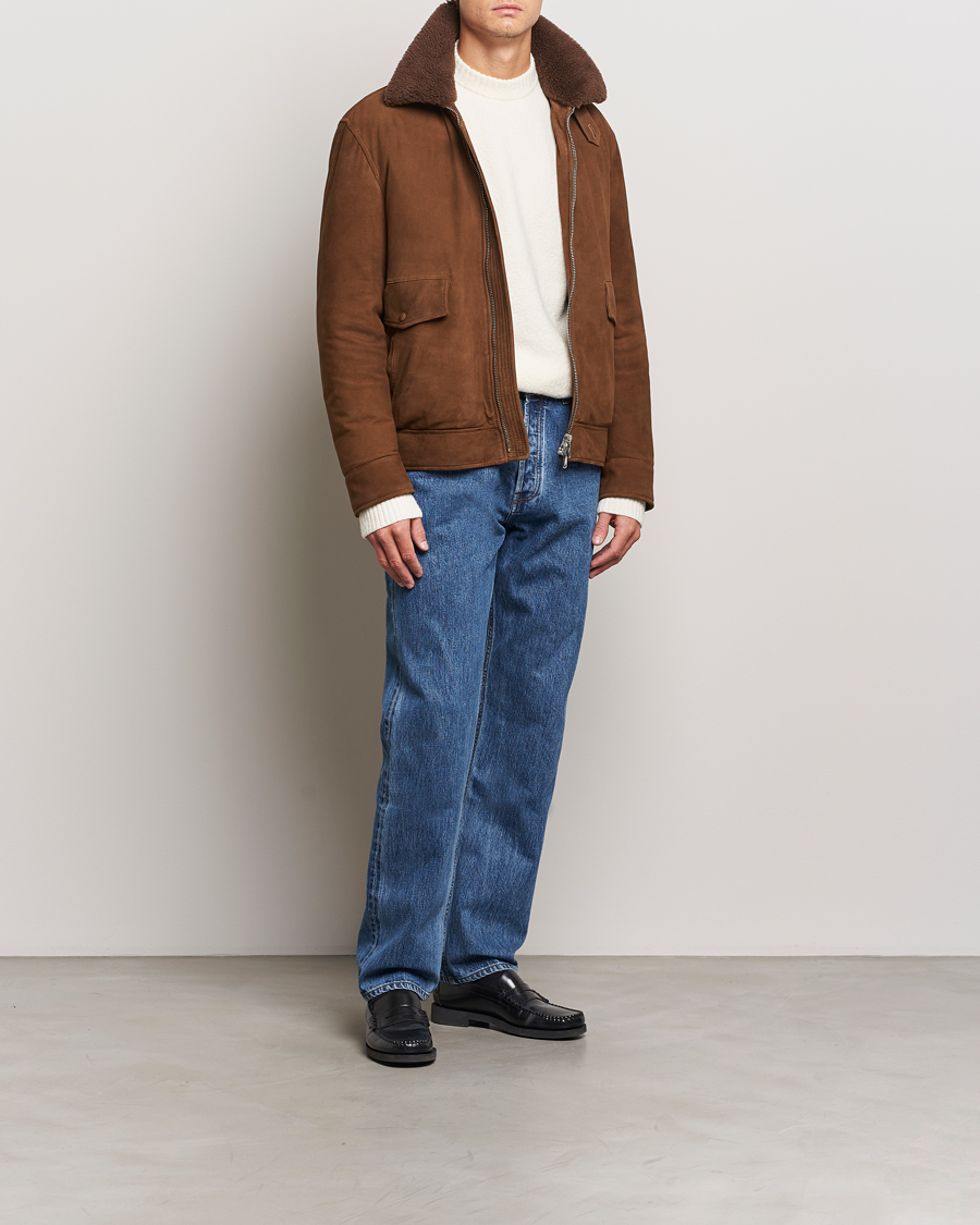 Hombres | Abrigos y chaquetas | Valstar | Goose Down Shearling Flight Jacket Brown Suede