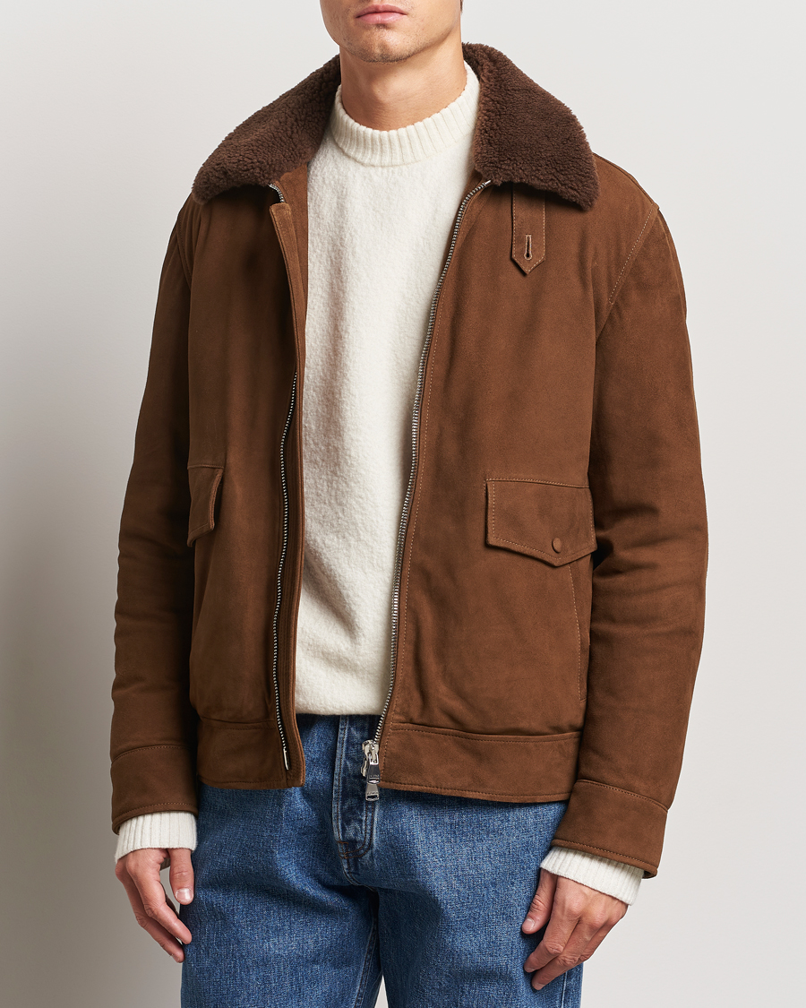 Hombres | Abrigos y chaquetas | Valstar | Goose Down Shearling Flight Jacket Brown Suede
