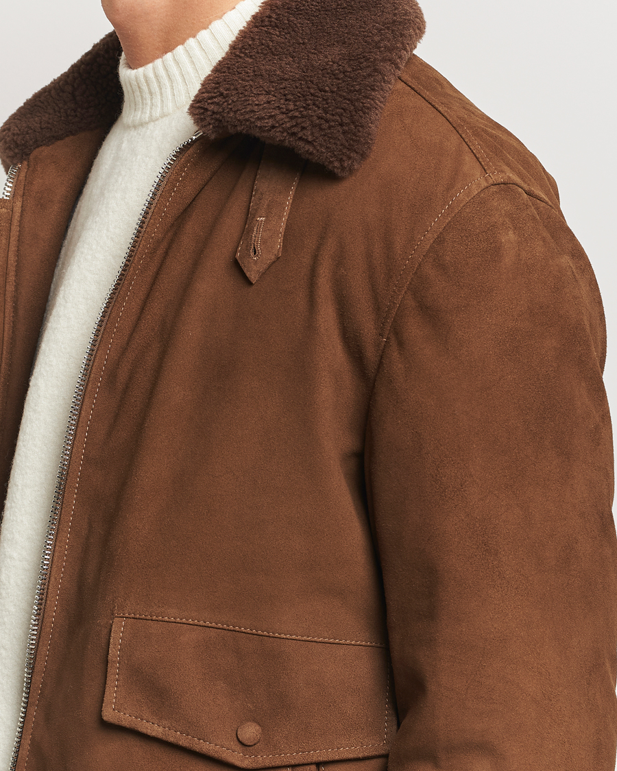 Hombres | Abrigos y chaquetas | Valstar | Goose Down Shearling Flight Jacket Brown Suede