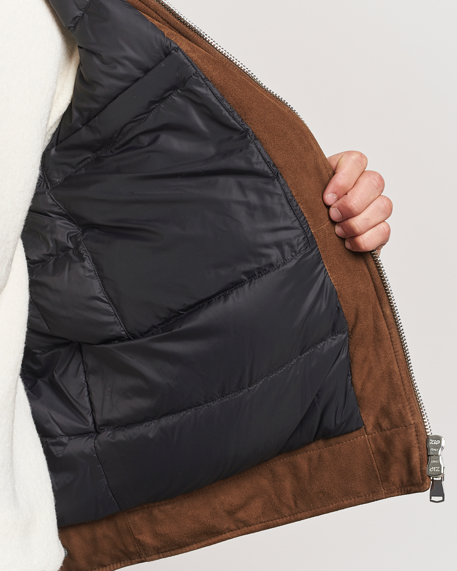 Hombres | Abrigos y chaquetas | Valstar | Goose Down Shearling Flight Jacket Brown Suede