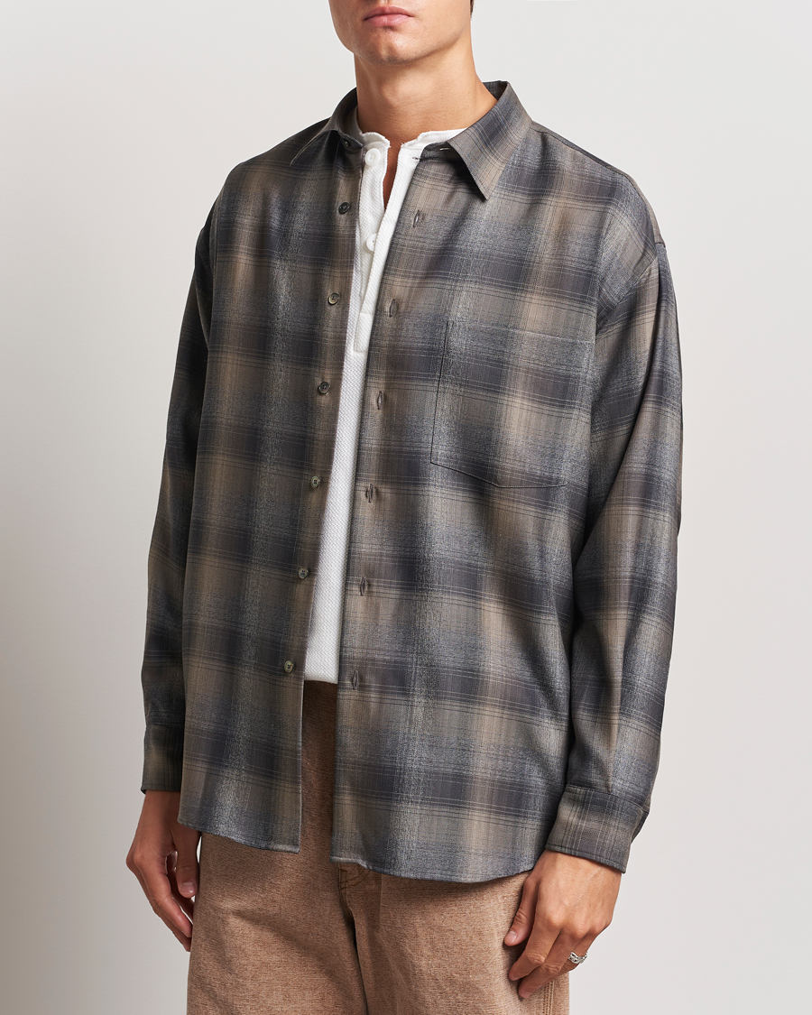 Hombres | Camisas | Auralee | Superlight Wool Shirt Charcoal Check