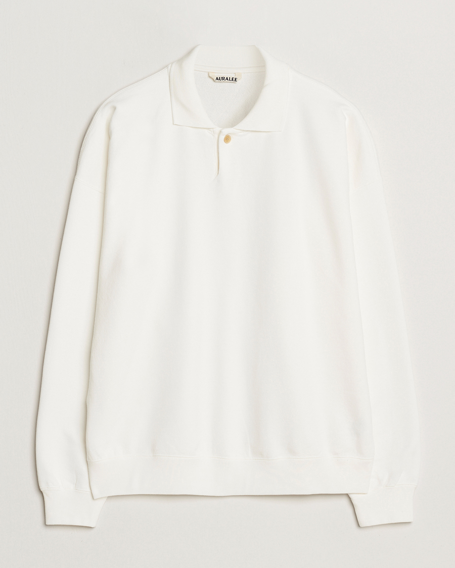 Hombres | Jerséis y prendas de punto | Auralee | Pima Cotton Long Sleeve Polo White