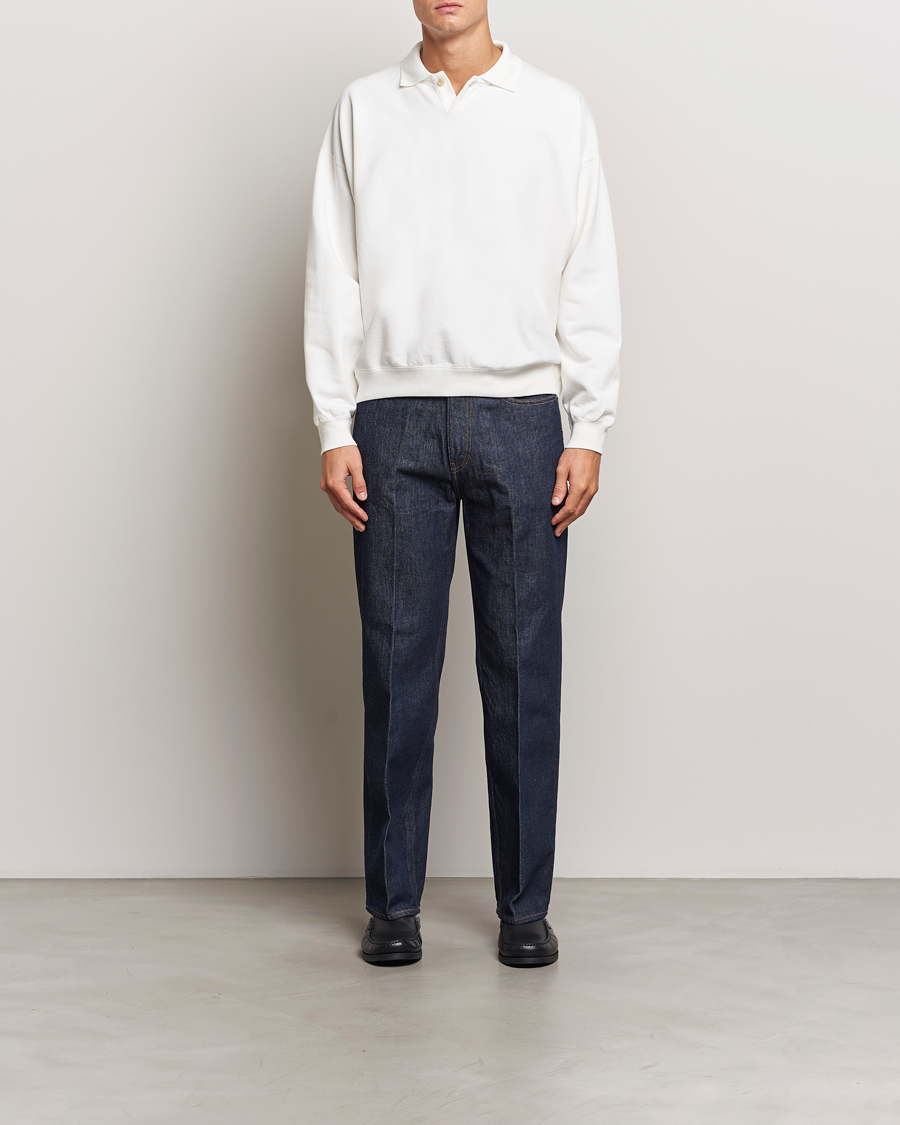 Hombres | Jerséis y prendas de punto | Auralee | Pima Cotton Long Sleeve Polo White
