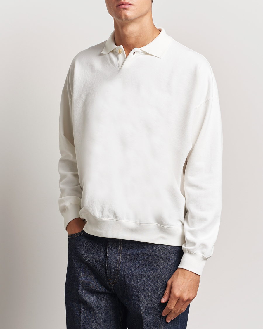 Hombres | Jerséis y prendas de punto | Auralee | Pima Cotton Long Sleeve Polo White