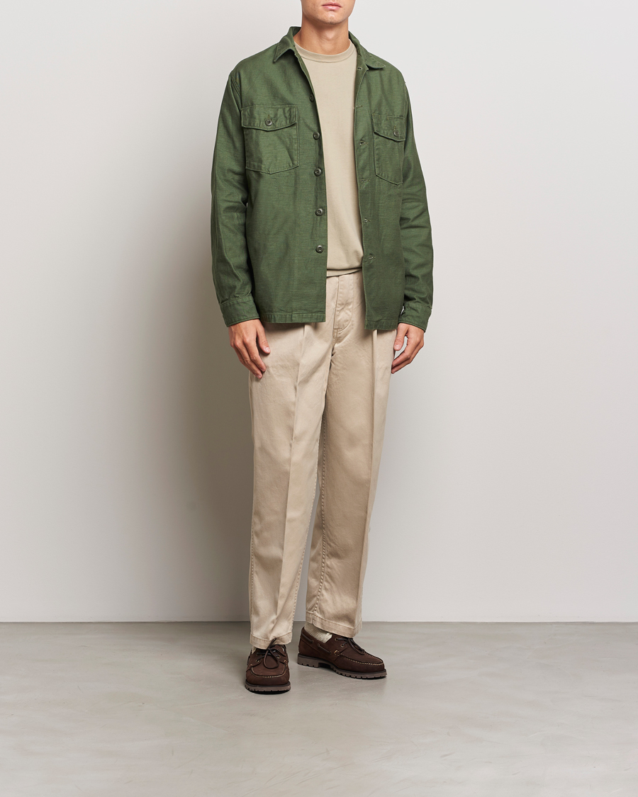 Hombres | Pantalones | orSlow | Two Tuck Wide Trousers Khaki