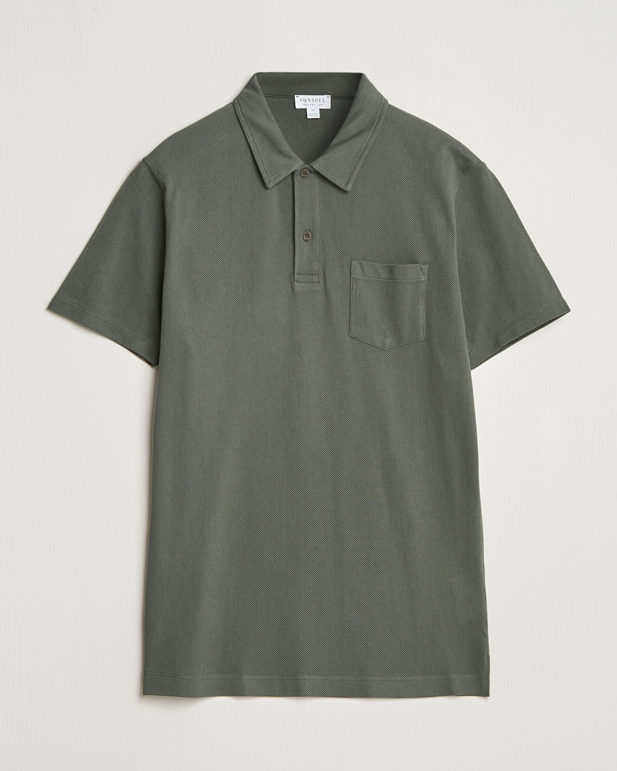 Hombres | Polos | Sunspel | Riviera Polo Shirt Drill Green