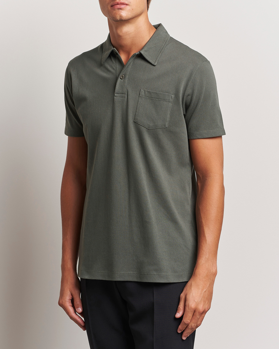 Hombres | Polos | Sunspel | Riviera Polo Shirt Drill Green