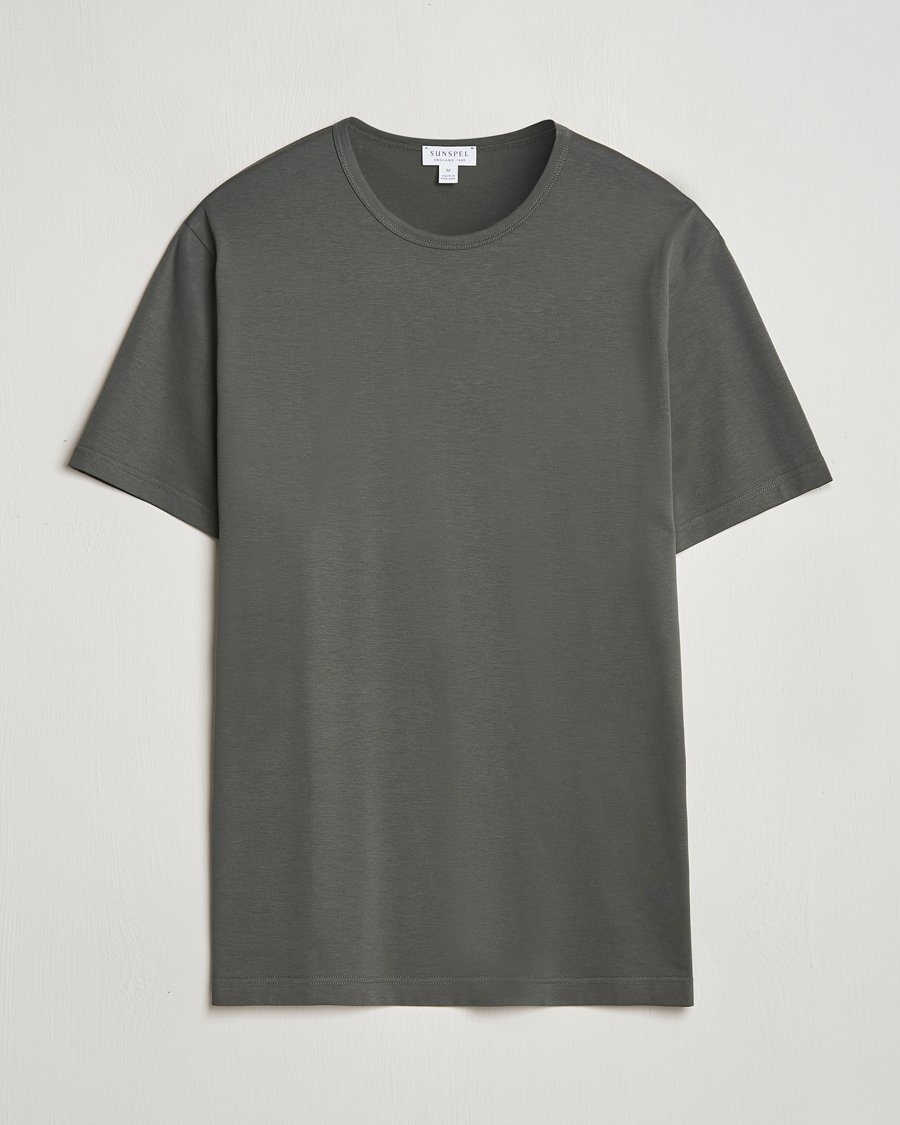 Hombres | Camisetas | Sunspel | Crew Neck Q82 Cotton T-Shirt Drill Green