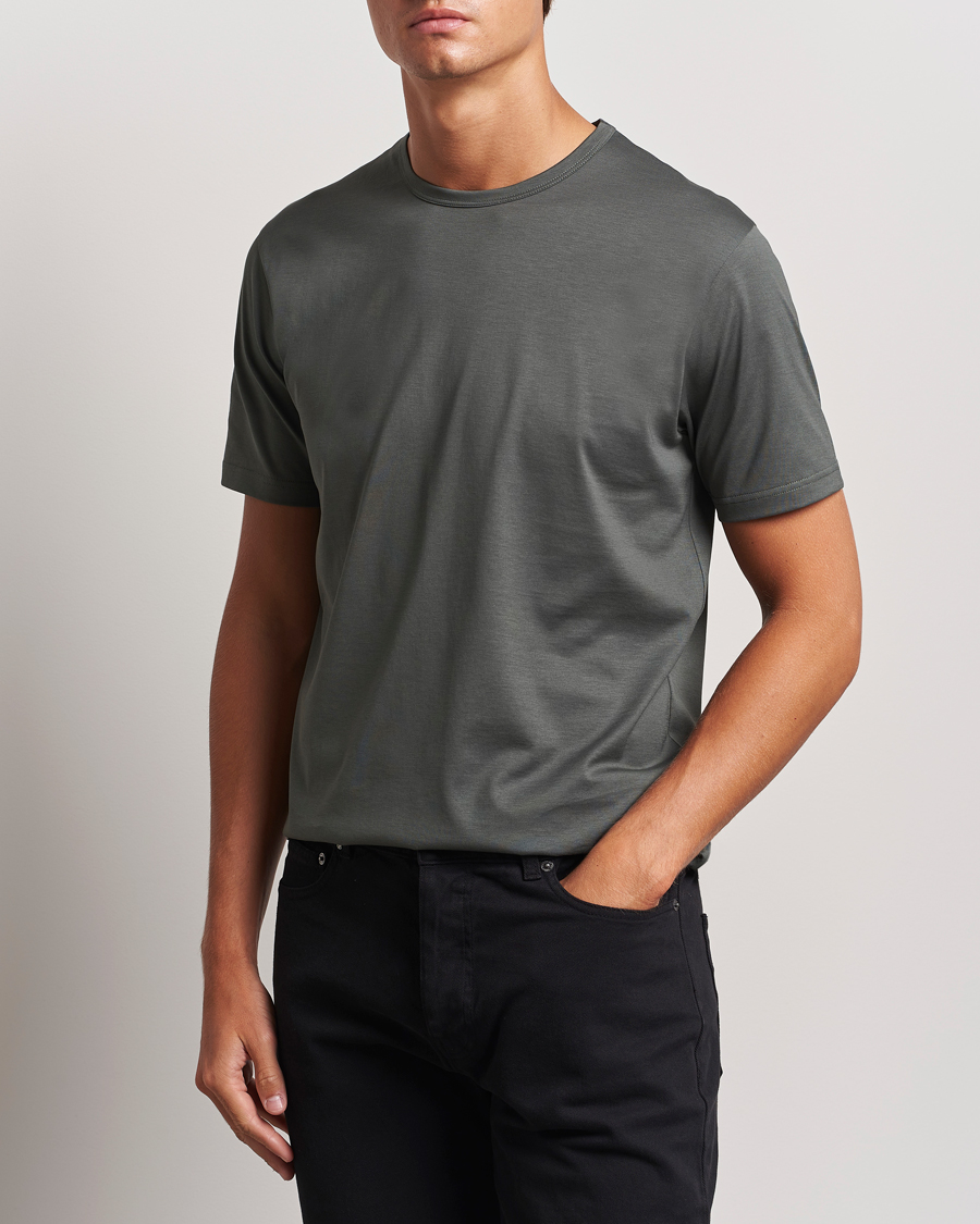 Hombres | Camisetas | Sunspel | Crew Neck Q82 Cotton T-Shirt Drill Green