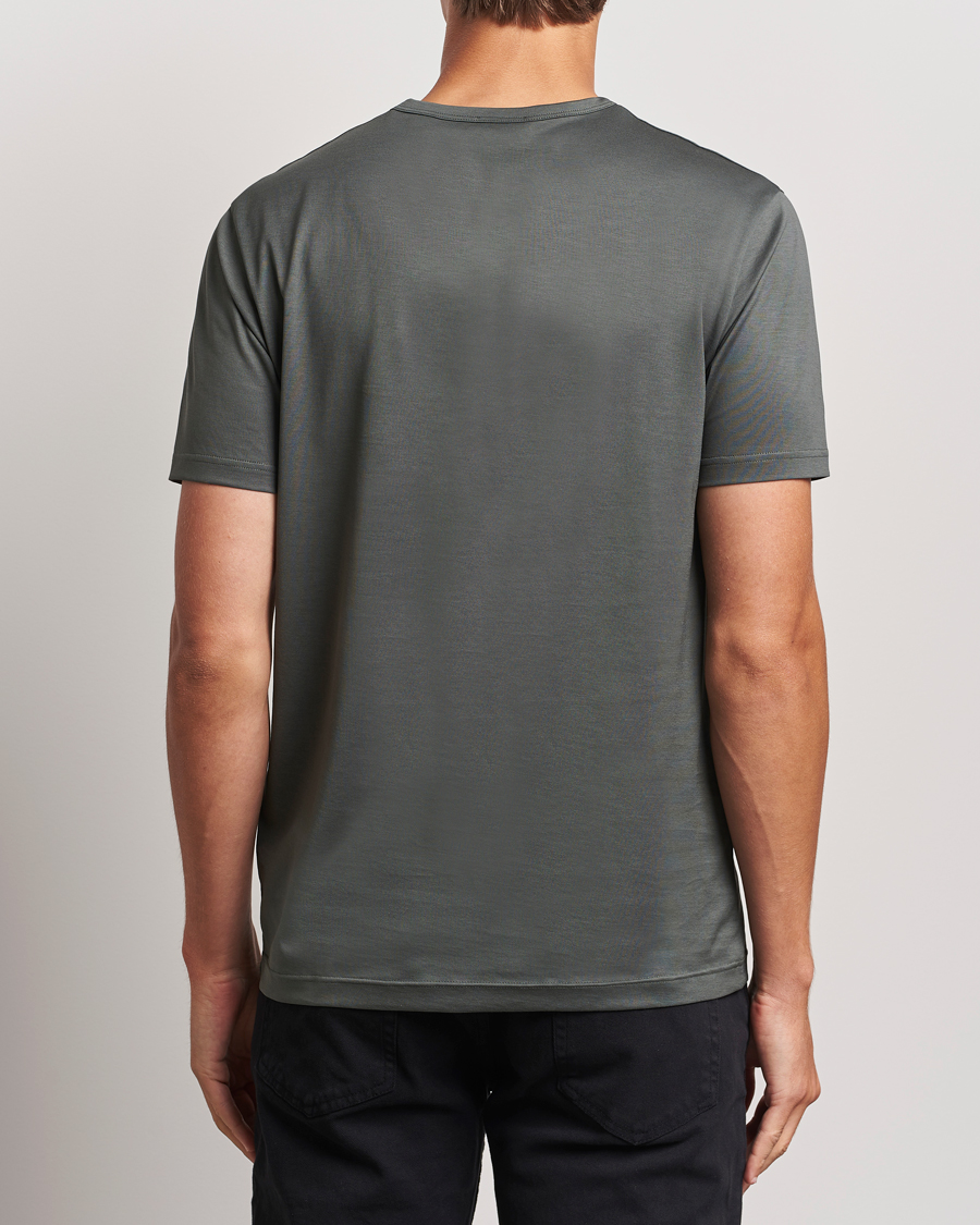 Hombres | Camisetas | Sunspel | Crew Neck Q82 Cotton T-Shirt Drill Green