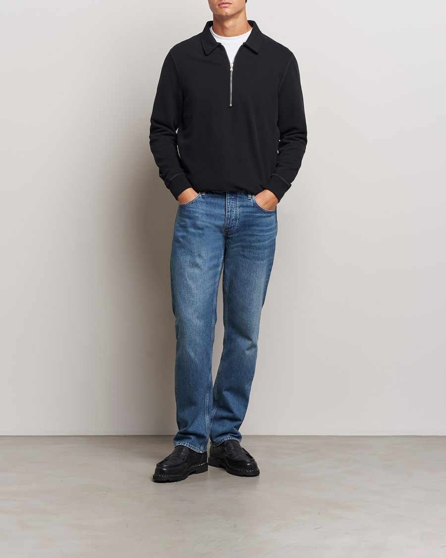 Hombres | Jerséis y prendas de punto | Sunspel | Zip Loopback Sweatshirt Polo Black