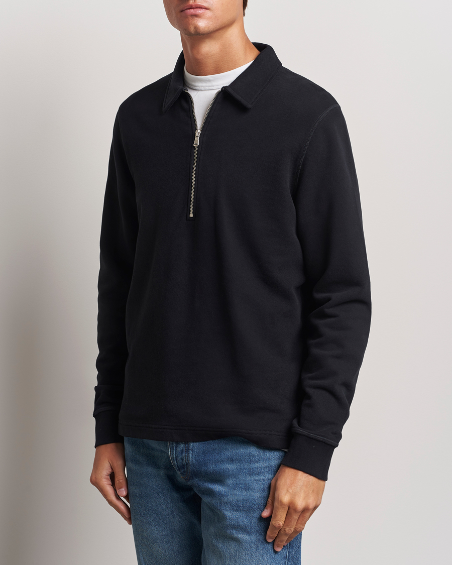 Hombres | Jerséis y prendas de punto | Sunspel | Zip Loopback Sweatshirt Polo Black