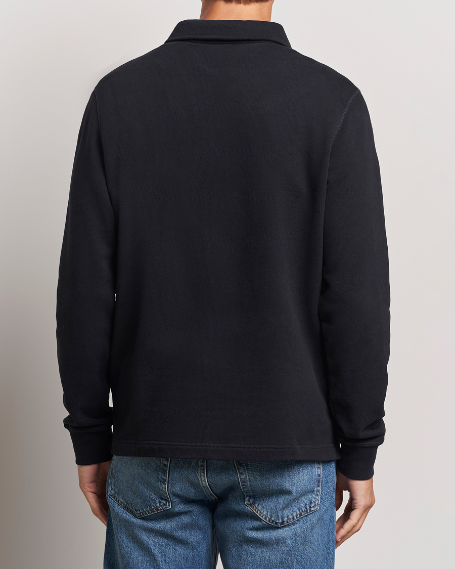 Hombres | Jerséis y prendas de punto | Sunspel | Zip Loopback Sweatshirt Polo Black