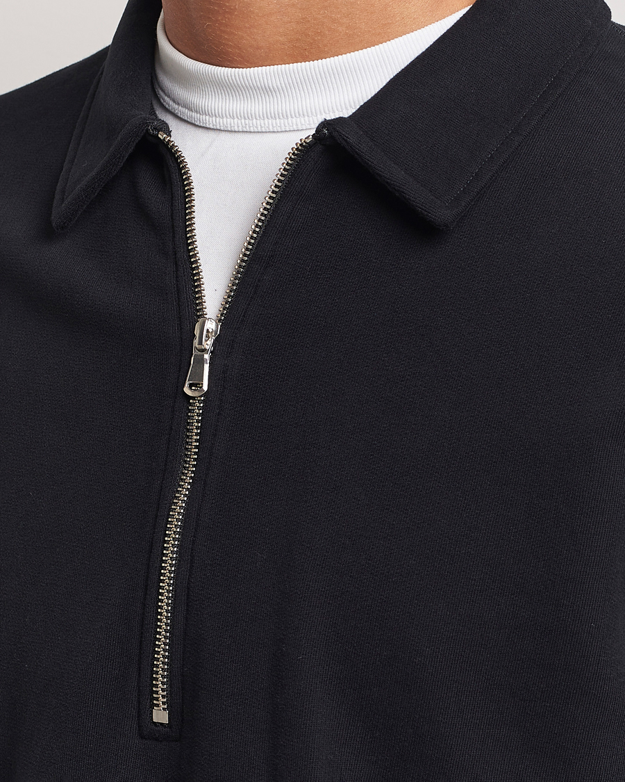 Hombres | Jerséis y prendas de punto | Sunspel | Zip Loopback Sweatshirt Polo Black
