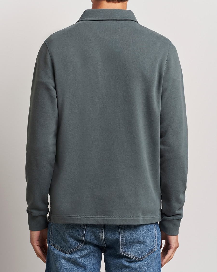 Hombres | Jerséis y prendas de punto | Sunspel | Zip Loopback Sweatshirt Polo Drill Green