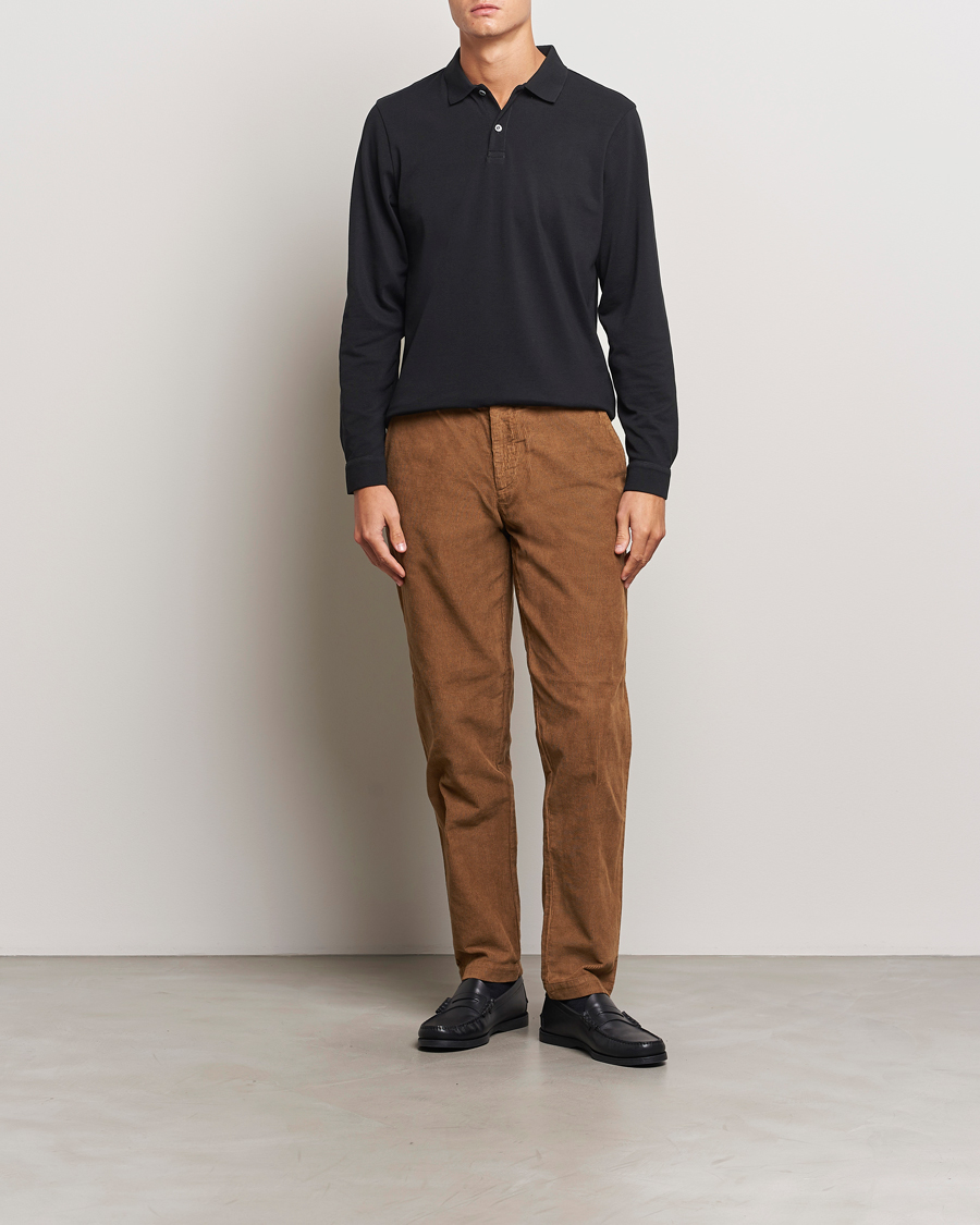 Hombres | Jerséis y prendas de punto | Sunspel | Long Sleeve Pique Poloshirt Black