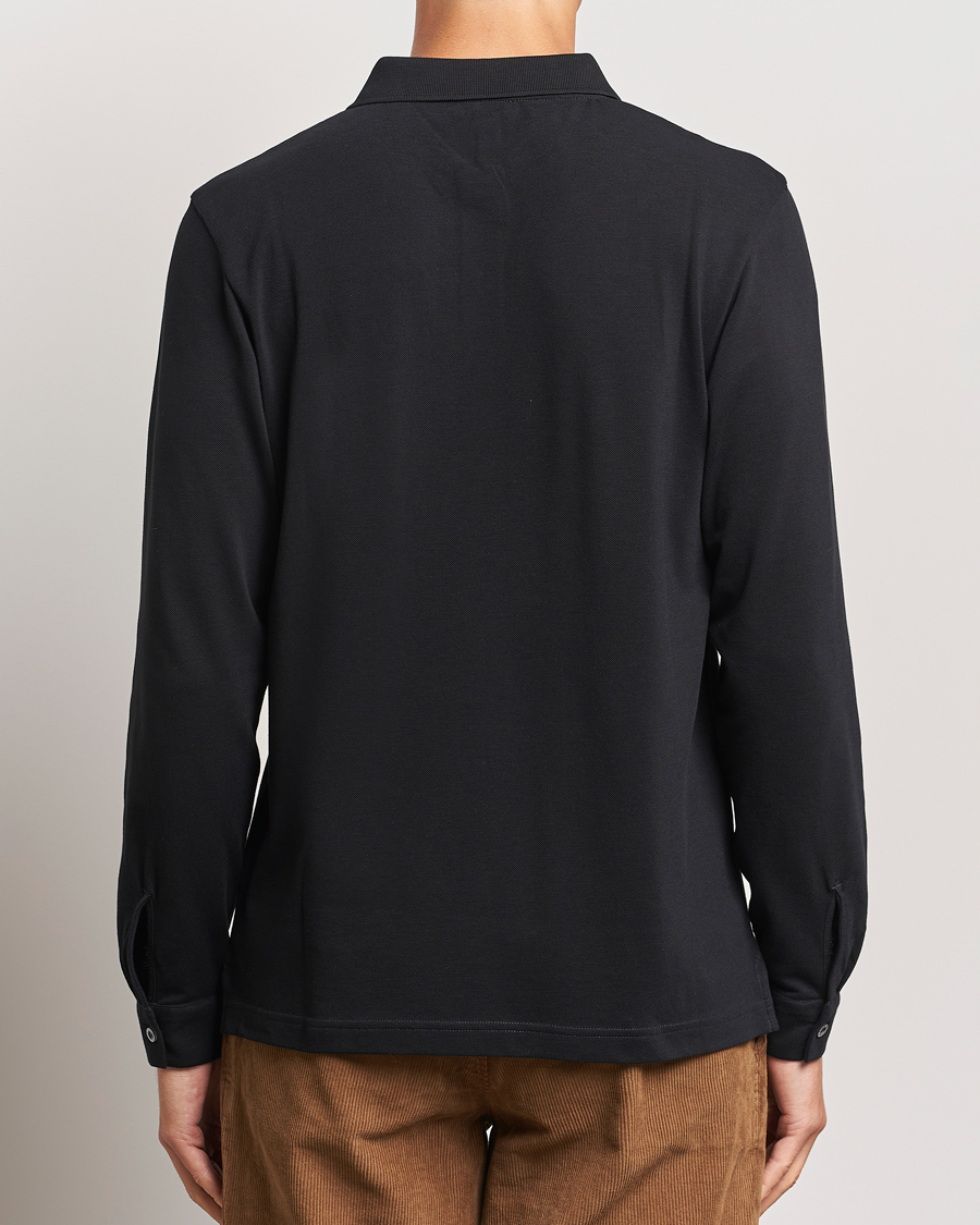 Hombres | Jerséis y prendas de punto | Sunspel | Long Sleeve Pique Poloshirt Black