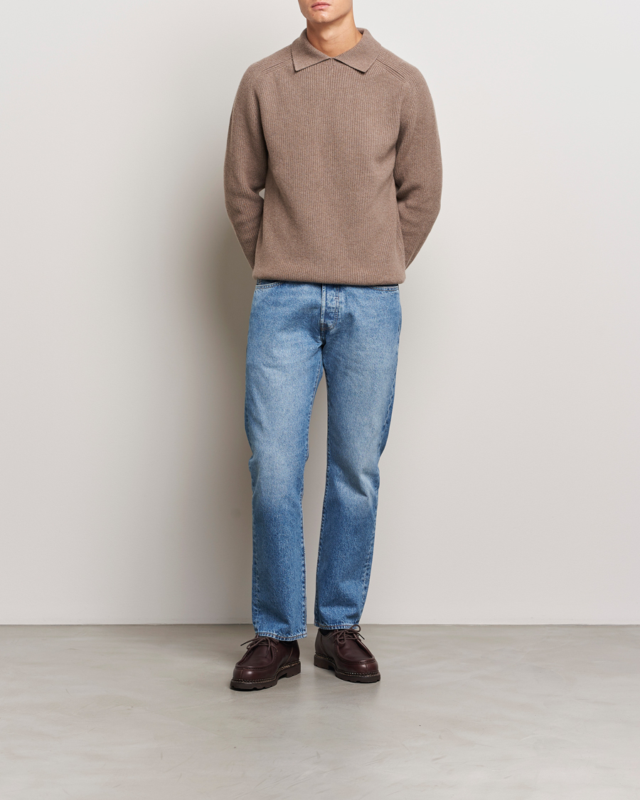Hombres | Jerséis y prendas de punto | Sunspel | Ribbed Wool/Cashmere Poloneck Sandstone