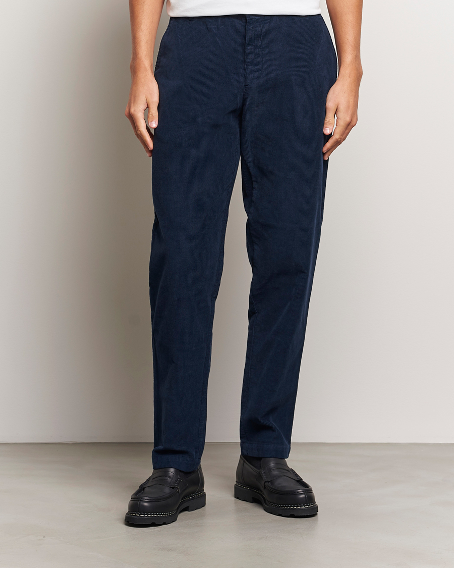 Hombres | Pantalones | Sunspel | Corduroy Chore Trousers Navy