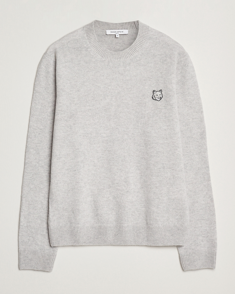 Hombres | Jerséis y prendas de punto | Maison Kitsuné | Bold Fox Lambswool Crew Neck Light Grey Melange
