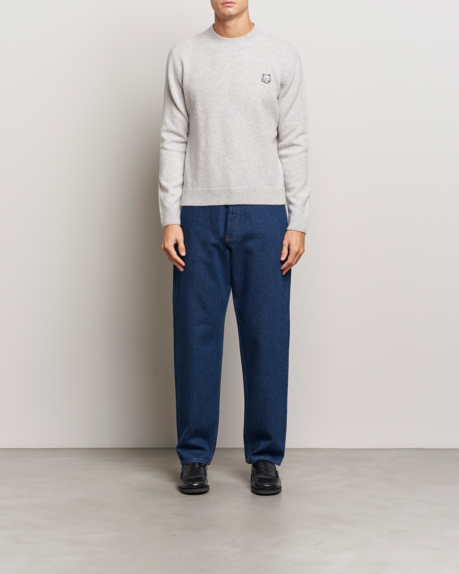 Hombres | Jerséis y prendas de punto | Maison Kitsuné | Bold Fox Lambswool Crew Neck Light Grey Melange