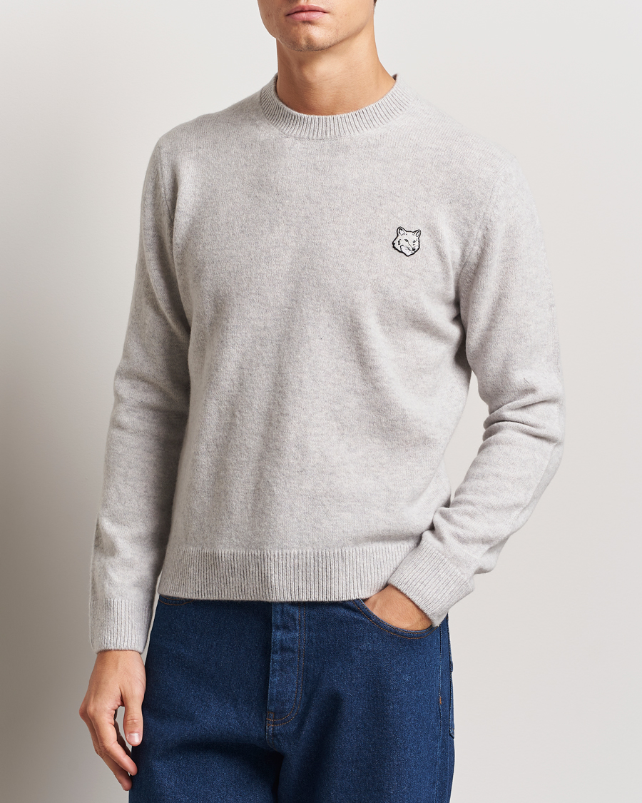 Hombres | Jerséis y prendas de punto | Maison Kitsuné | Bold Fox Lambswool Crew Neck Light Grey Melange
