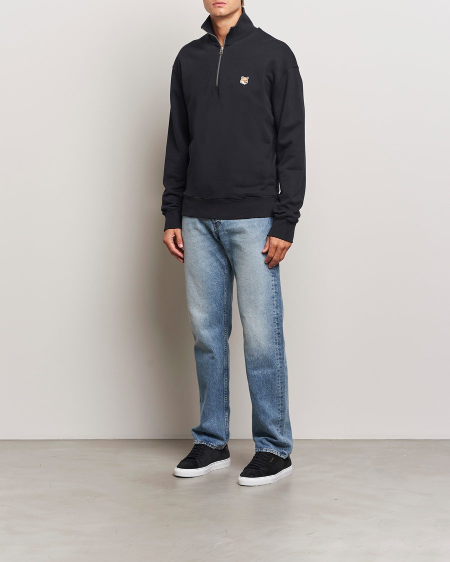 Hombres | Jerséis y prendas de punto | Maison Kitsuné | Fox Head Half Zip Sweatshirt Black
