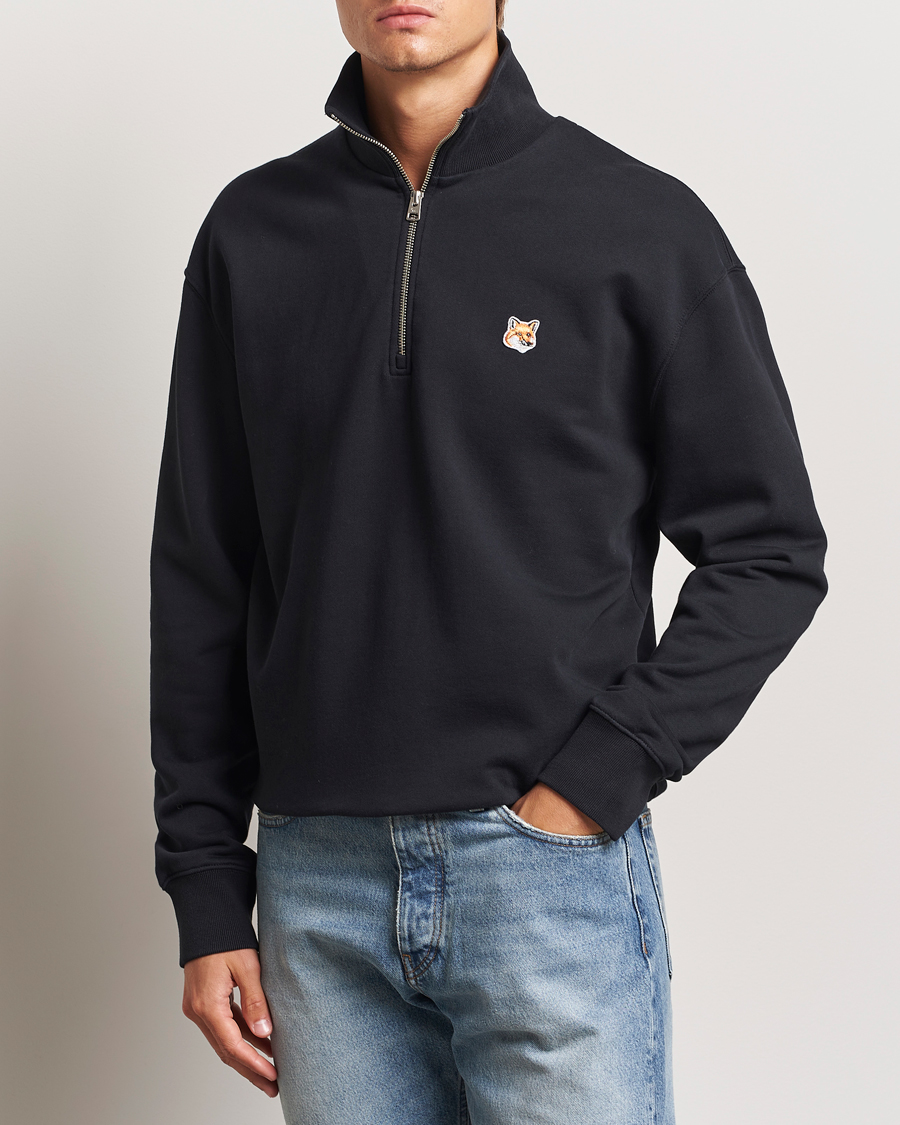 Hombres | Jerséis y prendas de punto | Maison Kitsuné | Fox Head Half Zip Sweatshirt Black