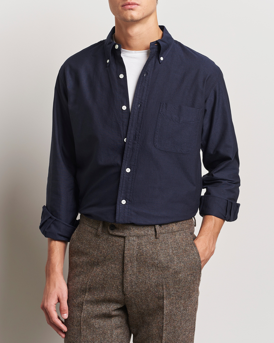 Hombres | Camisas | Kamakura Shirts | Vintage Ivy Oxford Button Down Shirt Navy