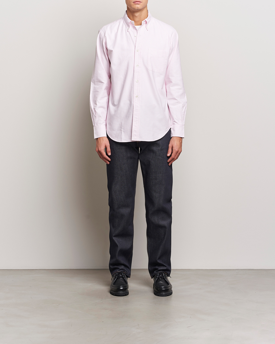 Hombres | Camisas | Kamakura Shirts | Vintage Ivy Oxford Button Down Shirt Pink Stripe