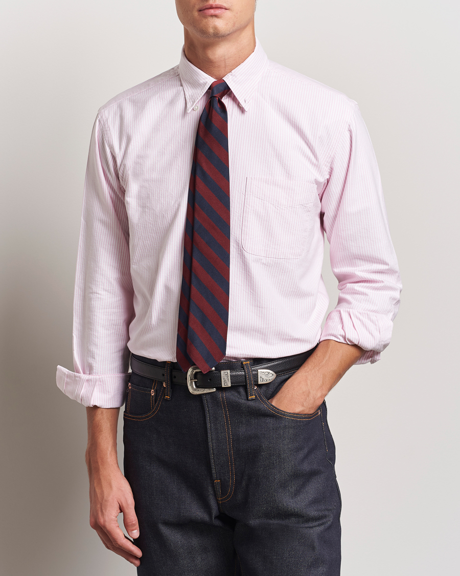 Hombres | Camisas | Kamakura Shirts | Vintage Ivy Oxford Button Down Shirt Pink Stripe