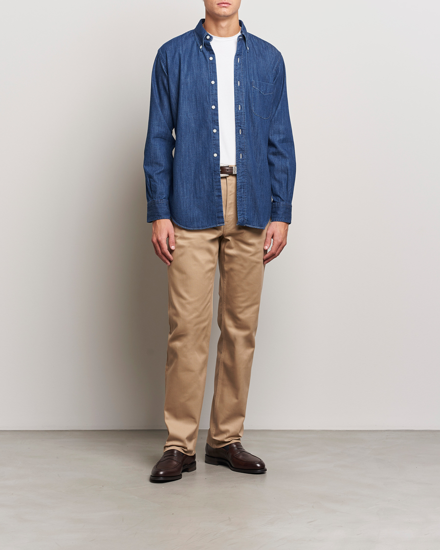 Hombres | Camisas | Kamakura Shirts | Vintage Ivy Denim Button Down Shirt Dark Blue