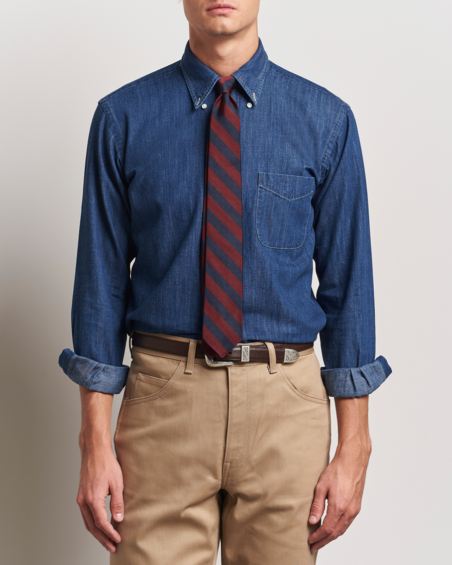 Hombres | Camisas | Kamakura Shirts | Vintage Ivy Denim Button Down Shirt Dark Blue