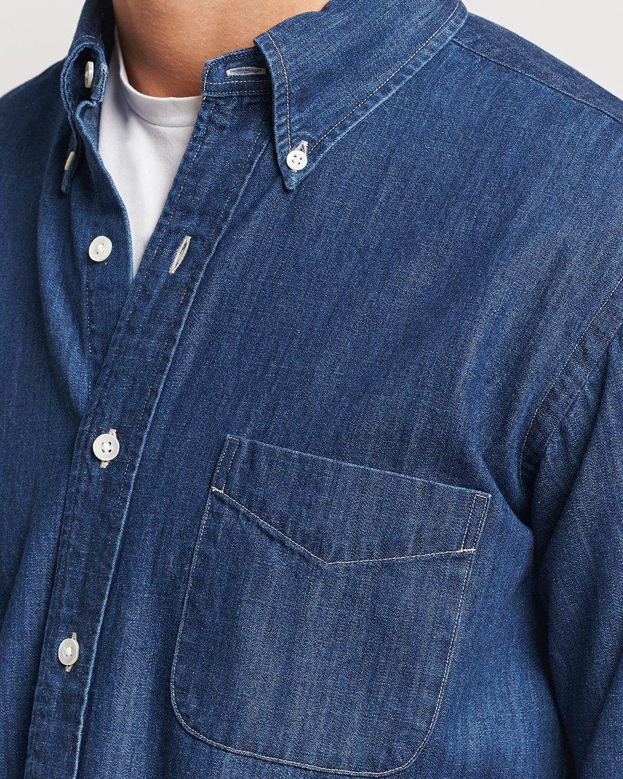 Hombres | Camisas | Kamakura Shirts | Vintage Ivy Denim Button Down Shirt Dark Blue