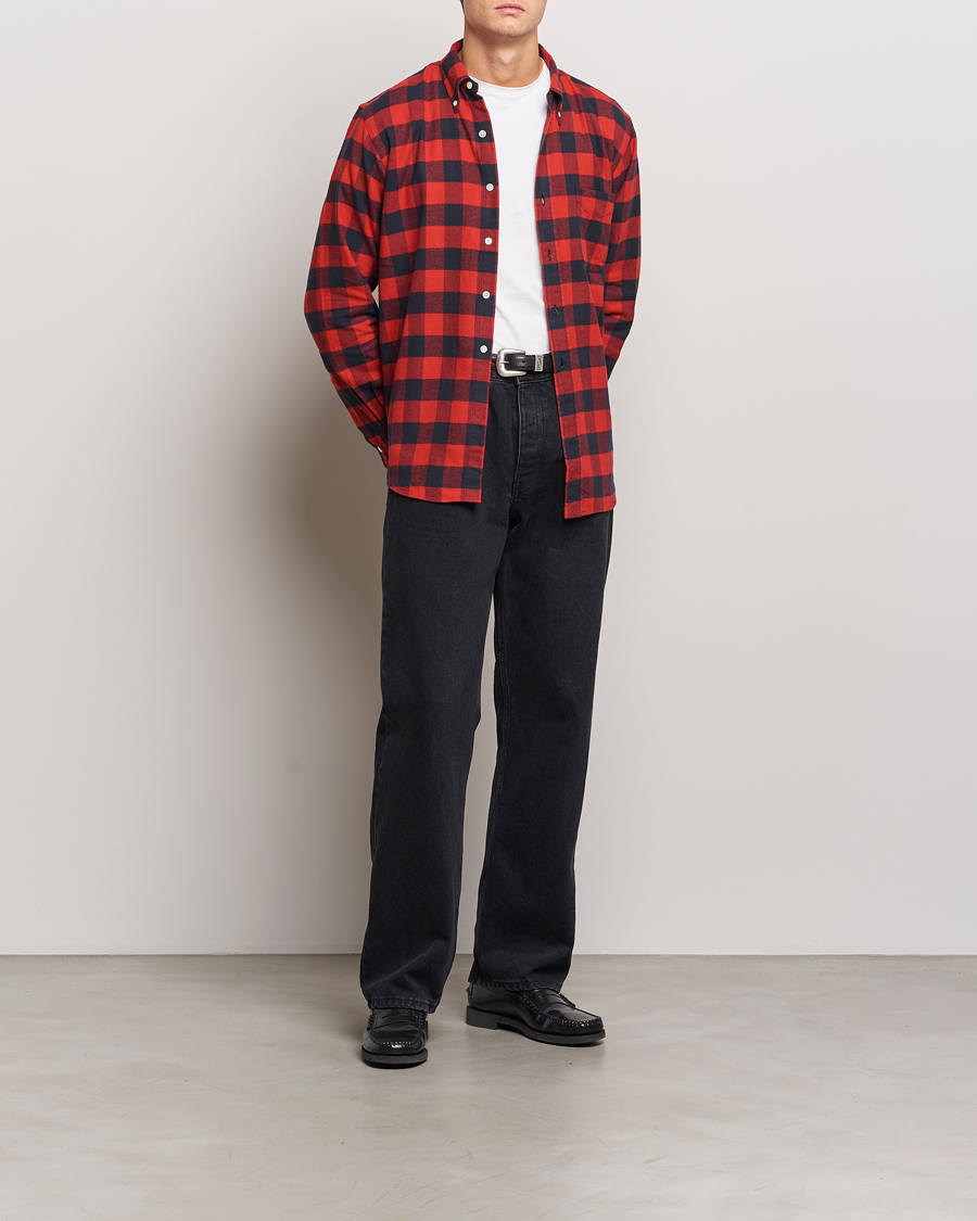 Hombres | Camisas | Kamakura Shirts | Vintage Ivy Buffalo Check Flannel Shirt Red