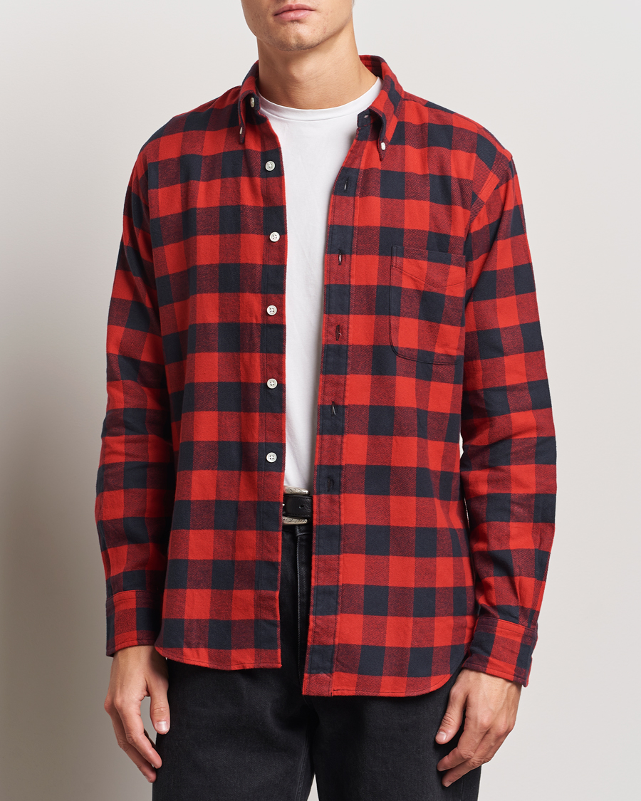 Hombres | Camisas | Kamakura Shirts | Vintage Ivy Buffalo Check Flannel Shirt Red