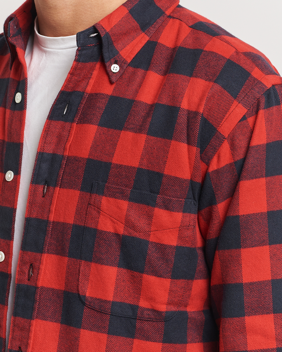 Hombres | Camisas | Kamakura Shirts | Vintage Ivy Buffalo Check Flannel Shirt Red